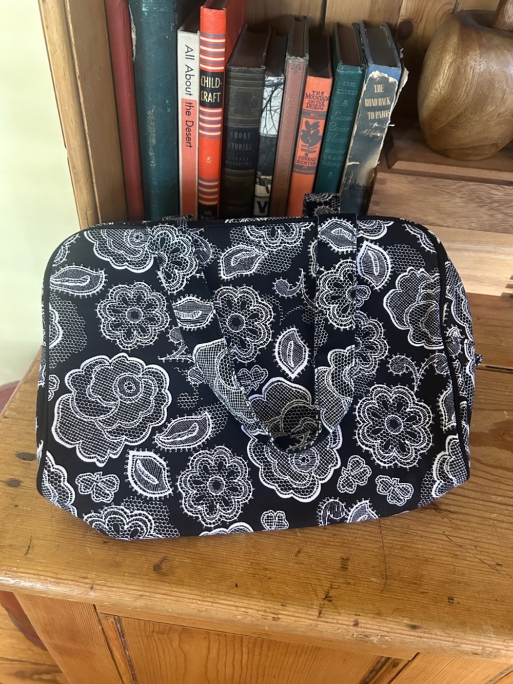 Thirty-One Black Floral Lace-Print Toiletry Travel Bag